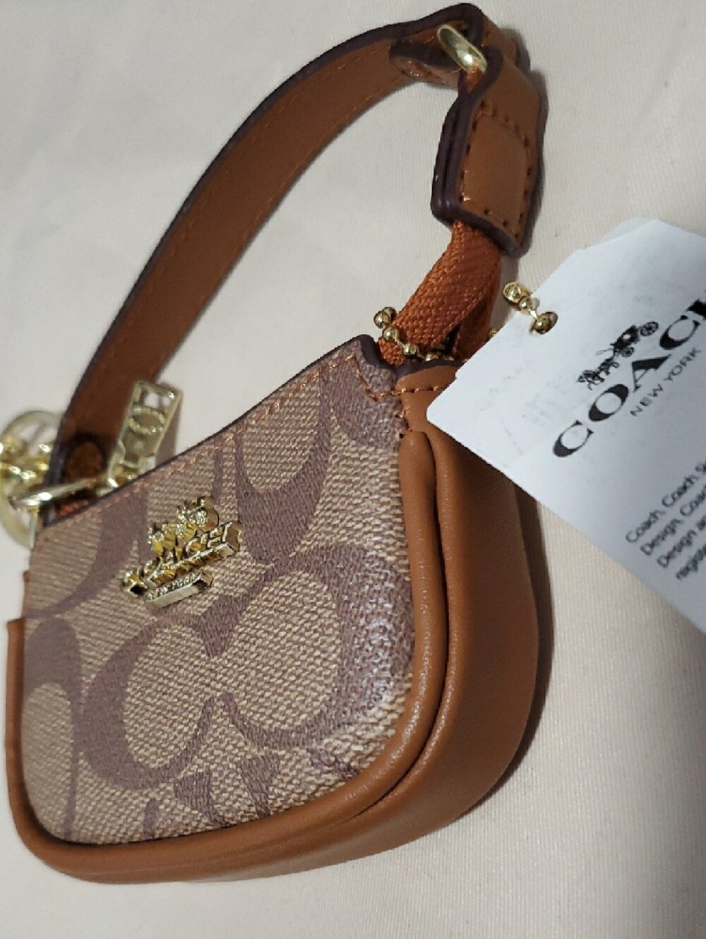 Brown Signature Mini Wristlet Key Pouch with Gold Hardware - Picture 5 of 9